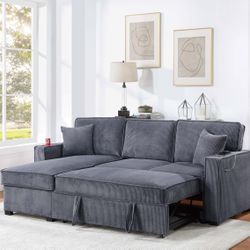 Reversible Storage Chaise W/ Cup Holder & Sofa W/ USB Port
