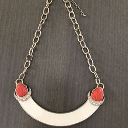 Vintage  Light  Gold  Tone Enamel  Rhinestone  Tulip  Necklace  Chocker 