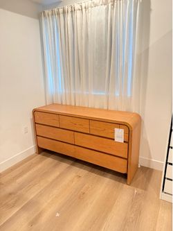 New modern natural wood dresser 7 drawer, waterfall edge dresser, modern wood dresser