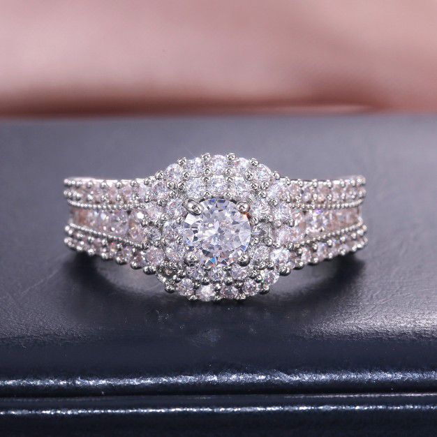 "Cubic Hollow Round Square Zircon Wedding Ring for Women, PD133
 
 
