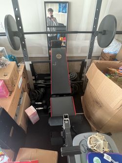 Bench press and barbell, weight bench