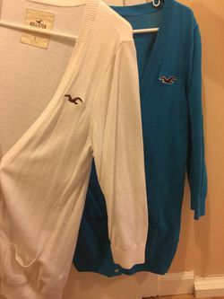 both hollister long cardigans, used, size L