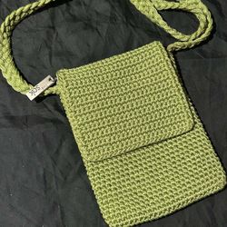 THE SAK Small Crossbody Crochet Purse Lime Green Handmade 8" x 7" Boho