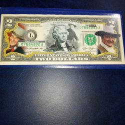 The Duke John Wayne Genuine $2 Bill Colorized 