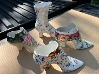 Formalities by Baum Bros Decorative Floral Porcelain Victorian Boots/Shoes-10k Gold Trim (set of 4)