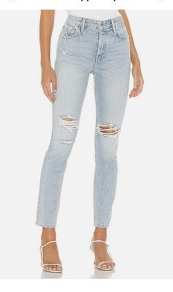 GRLFRND Karolina Jeans Don't Speak Blue Distressed Blogger High Rise 26 $228
