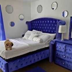 Free Delivery Blue Velvet Complete Bedroom Set Selling All Together only $2000 cash