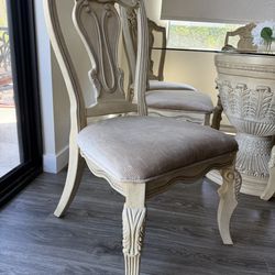 Set of 6 dining chairs beige Solid wood carved frame