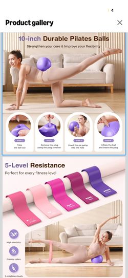 Pilates Kit  7pc Home Pilates Essentials Workout Kit with 10" Ball and Resistance Bands for Women at Home Pilates Equipment Set for Beginne