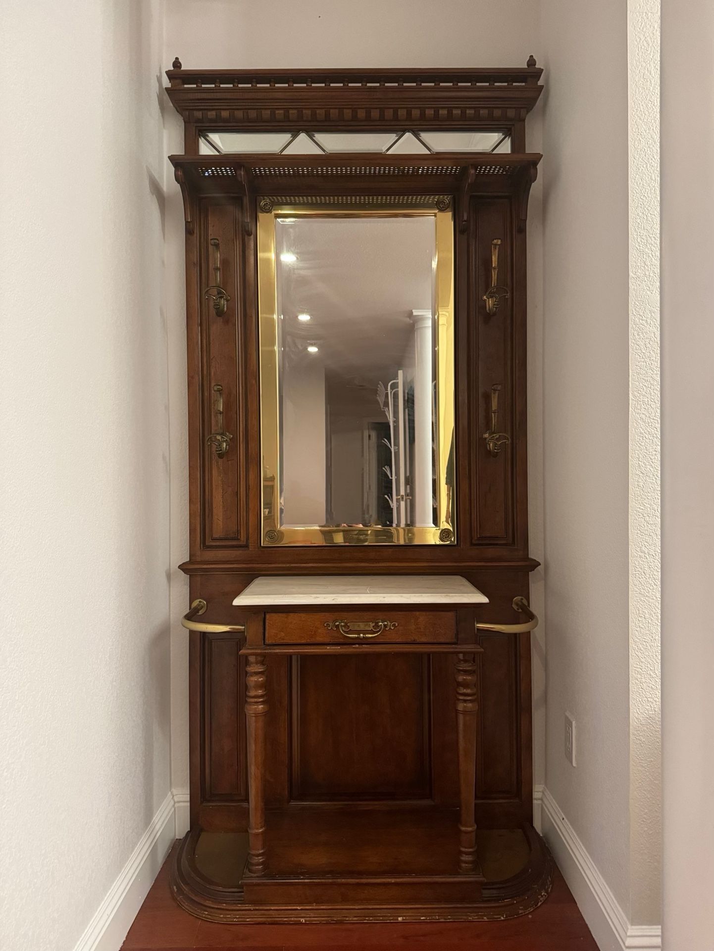 Vintage Edwardian Style Hall Tree/ Umbrella Stand With Mirror