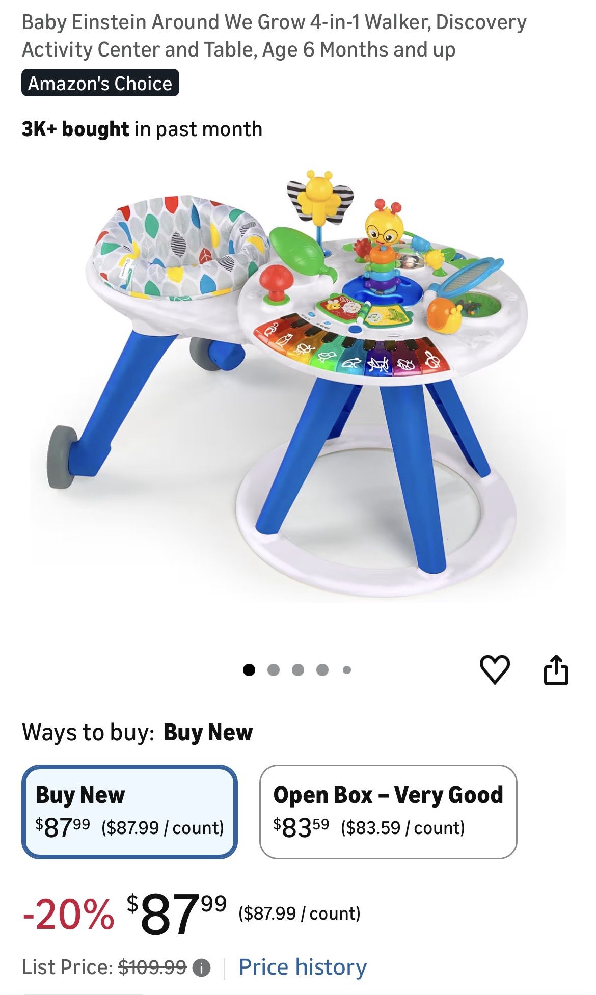 Baby Einstein Around We Grow 4-in-1 Walk Around Discovery Activity Center Table, Ages 6 Months+