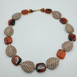 Brown Beaded Chunky Necklace Leaves Plastic Autumn Womens Fashion Jewelry
