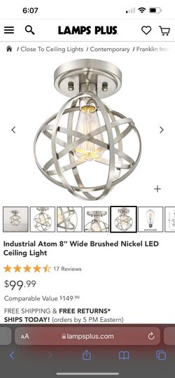 Industrial Atom 8" Wide Brushed Nickel LED Ceiling Light 
