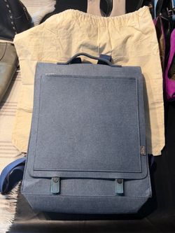 Gray Felt Flap Backpack with Leather Buckles