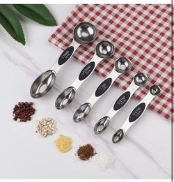 Magnetic Measuring Spoons Set Stainless Steel Double Sided Teaspoon Tablespoon for Dry and Liquid Ingredients
