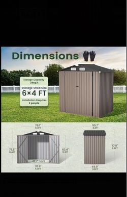 6x4 FT Outdoor Metal Storage Shed With Floor