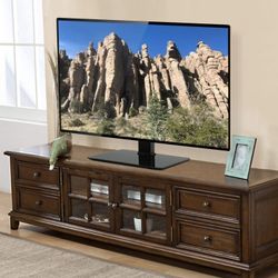 Universal Swivel TV Stand Tabletop TV Stand Base for Most 40-80 inch TVs, Height Adjustable with Tempered Glass Base and Wire Management