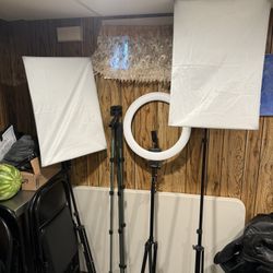 Endurax 66 Video Camera Tripod, FOSITAN 20 inch Ring Light, EMART Photography Softbox Lighting Kit.