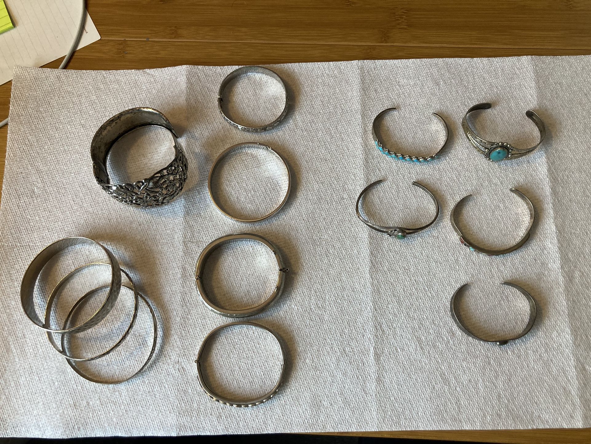 Lot Of Thirteen (13) Silver Mixed Style Bracelets