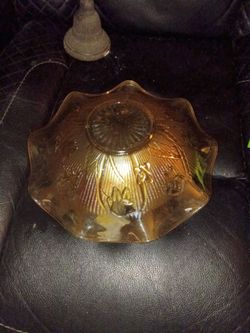 Amber Carnival Glass Bowl with Floral Pattern