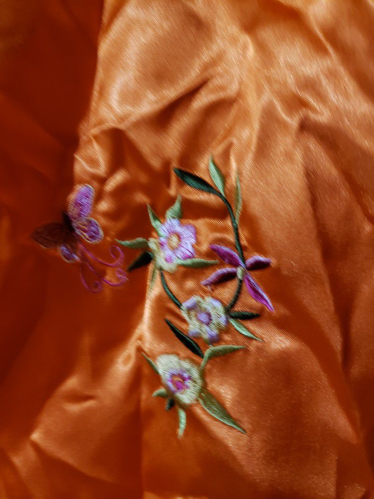 Orange Robe with Embroidered Flowers 