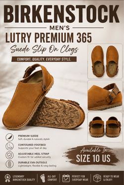 Birkenstock Men's Lutry Premium 365 Suede Slip On Clogs, Size 10 US, Mink(Rust)