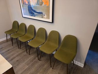 Set of 6 Olive Green Dining Chairs – Mid-Century Style