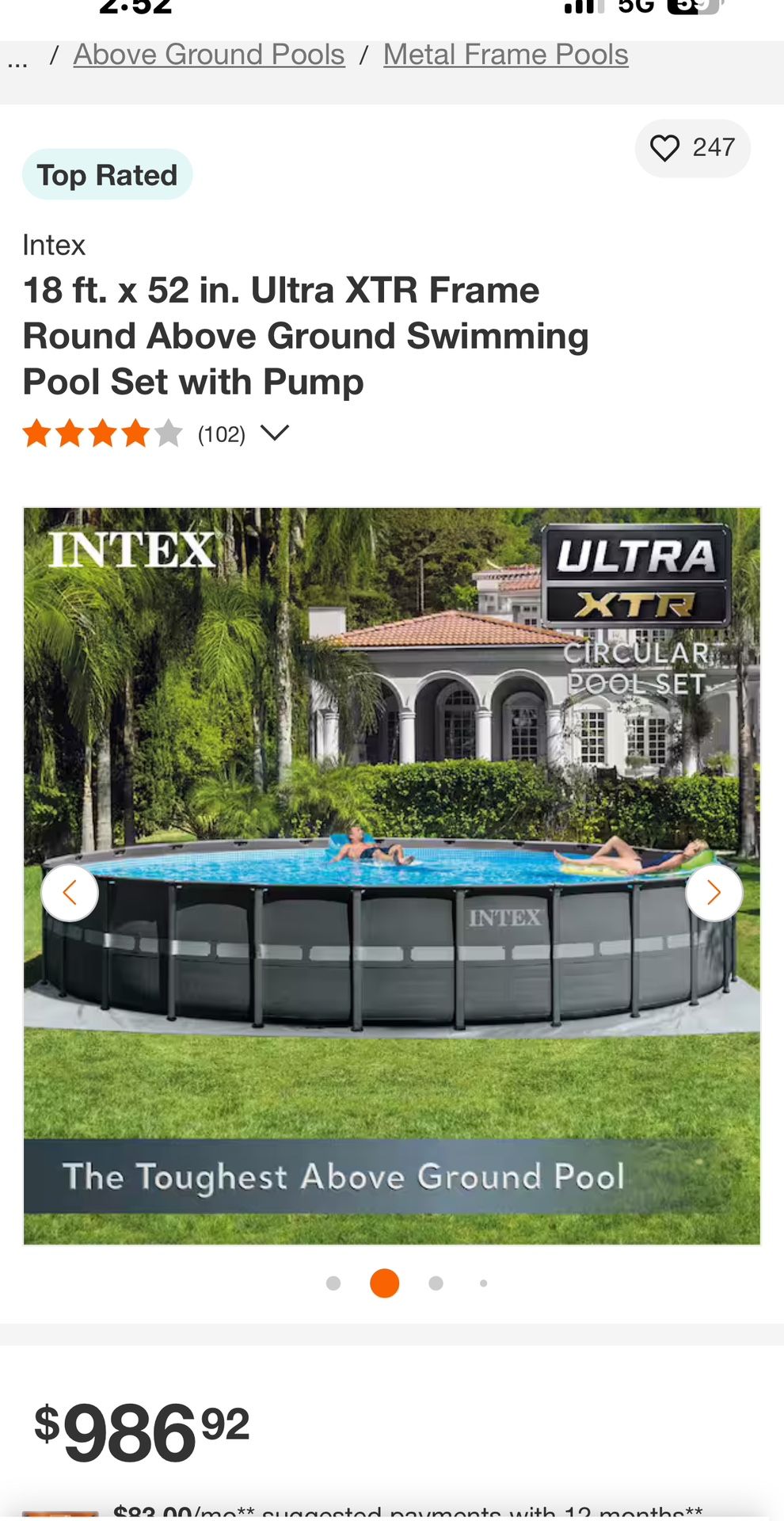 Swiming pool 18 Ft X 52” Ultra XTR Frame Brand New in the box
