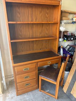 Wood Desk with Hutch and Chair