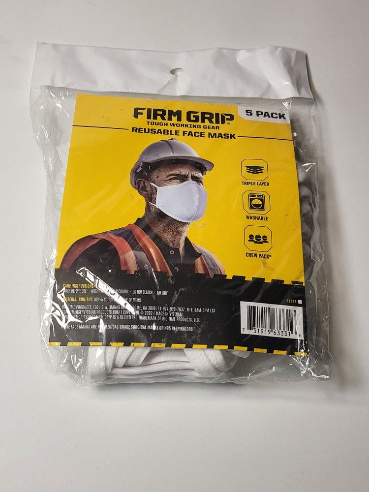 Firm Grip
Reusable Face Mask Five Pack)