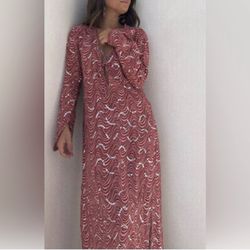 Zara Long Sequin Dress Kaftan Tunic Dress Embroided