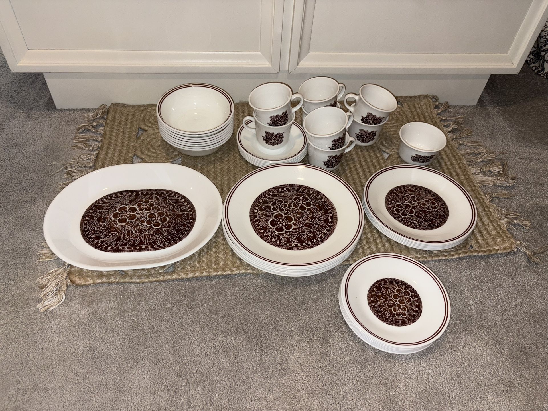 45 Pieces Of Corelle Batik Brown Floral Dinnerware