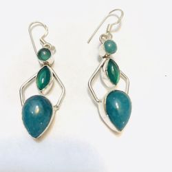 Green blue agate stone silver ring