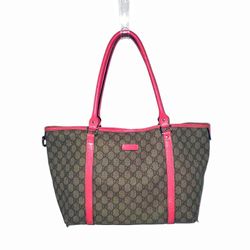 GUCCI GG Canvas Tote Bag Pink Leather Trim Shoulder Bag ✨Authentic Classic 
