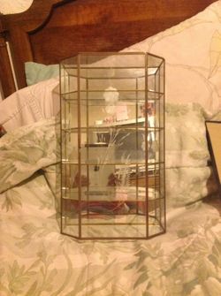 Beautiful etched glass wall hanging curio cabinet