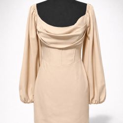Princess Polly Beige Cowl Neck Mini Dress Long Balloon Sleeve Size 6
