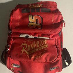 Disney Pixar Lightning McQueen Rust-eze Adjustable Zipper Backpack Red Race Used