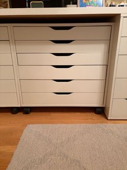 Ikea White Alex 6 Drawers Unit On Casters