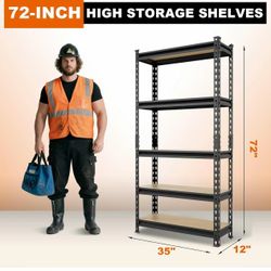 ✌️ 72" H x 35" W x 12" D Storage Shelving Unit, 5-Tier Adjustable, Heavy Duty Metal Garage Shelves/Utility Rack for Kitchen, Pantry, Basement, Bathroo