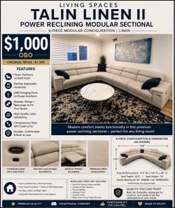 Living Spaces Talin Linen II Power Reclining Modular Sectional Sofa