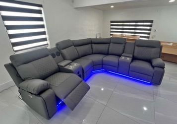 Sectional Recliner With Speakers and blue led console usb-c charger