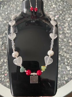 Papel picado Silver 925 Necklace & Earrings w/ quartz, pearl coral,hawlite