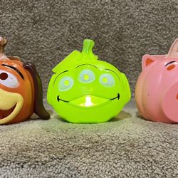 Disney Toy Story Mini Light Up Pumpkin Ham Slinky Alien Halloween Lot Of 3