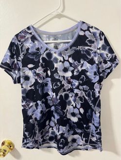 St. Johns Bay Active Shirt Womens Large Black Purple Floral Quick Dri Ladies Top