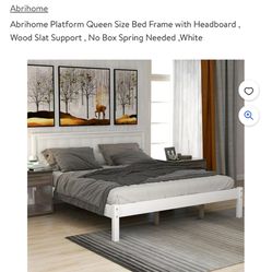 New in box Platform Queen Size Bed Frame with Headboard , Wood Slat Support , No Box Spring Needed ,White 212813aak