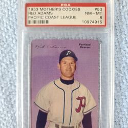 1953 Mothers Cookies - Red Adams - PSA 8 -Pacific Coast League