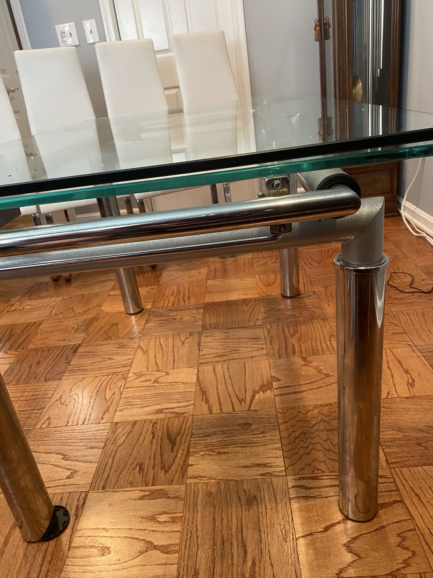 Glass and Chrome Modern Expandable Dining Table