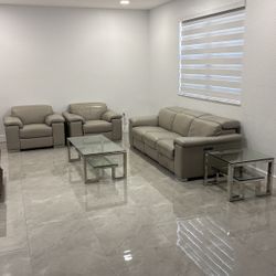 Gray Italian Leather Sofa Living room Set