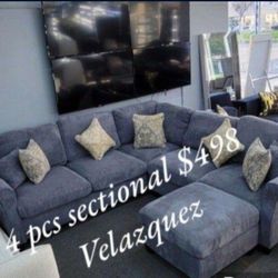 ✅️✅️ 4pc dark Grey corduroy fabric sectional sofa with rounded arms and ottoman ✅️✅️