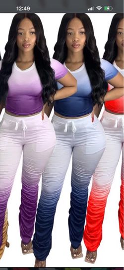 Women's Ombre Two-Piece Crop Top and Stacked Pants Set